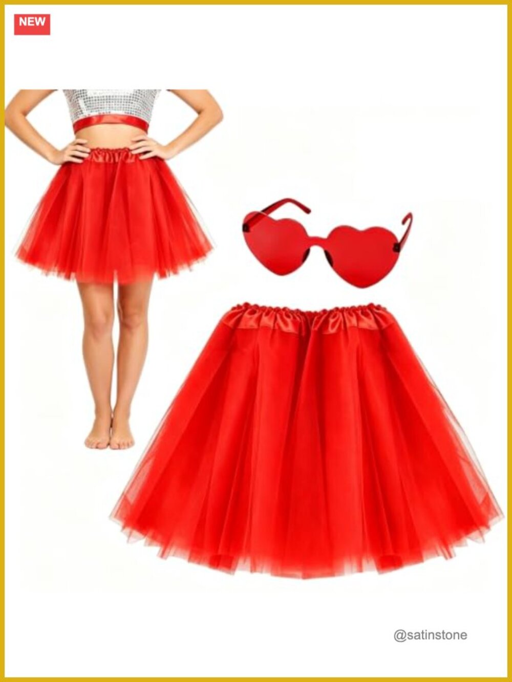 Tulle Tutu Skirt Set with Heart Sunglasses Costume Cosplay